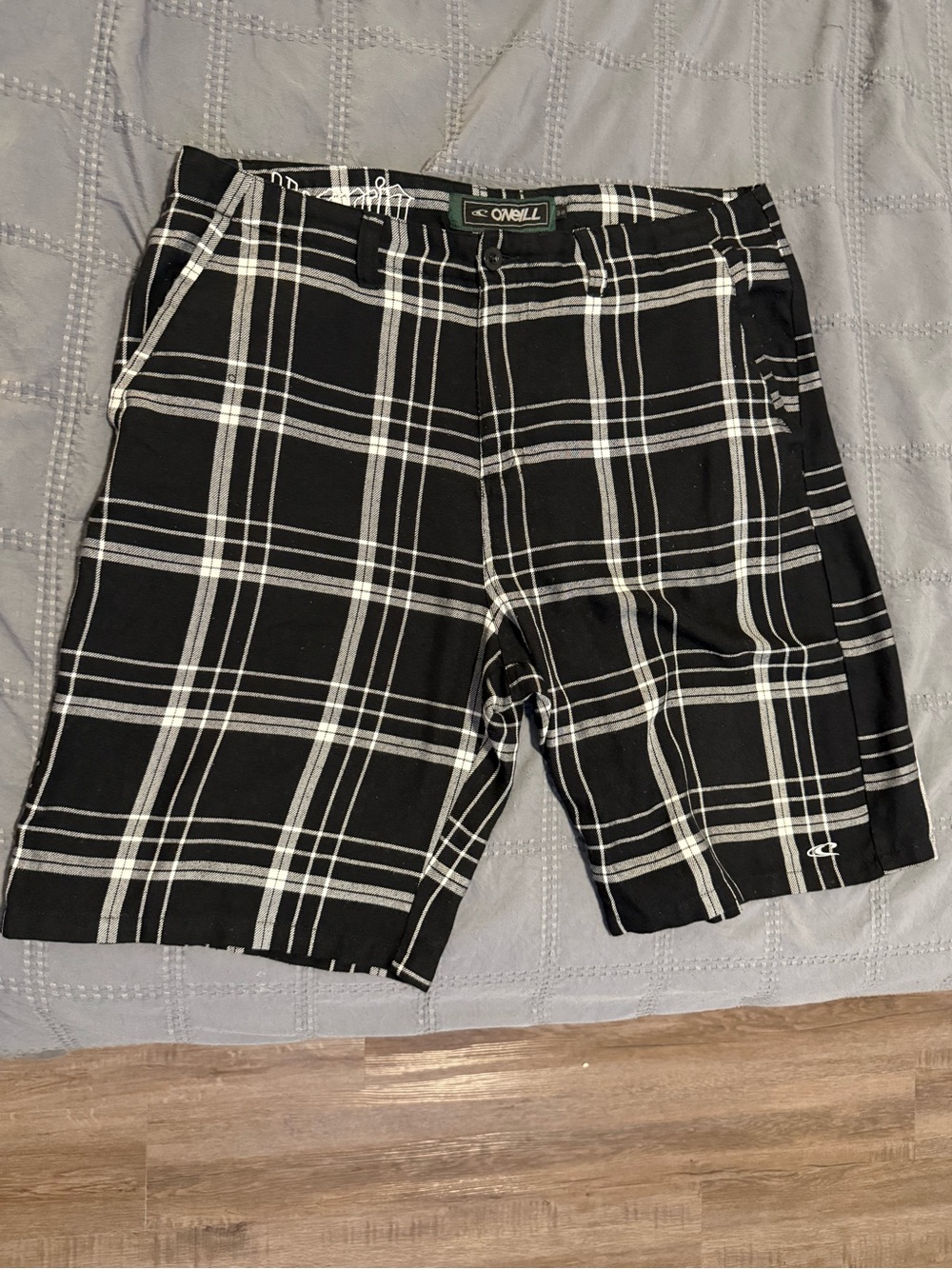 O'Neill Black and White Plaid Flat Front Men's Shorts